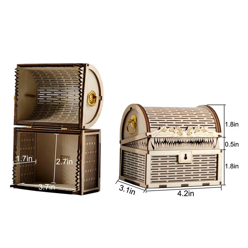DND Mimic Chest Box Wood Laser Cut Dice Storage Case Perfect for Dungeons and Dragons, Board Game, Tabletop RPG