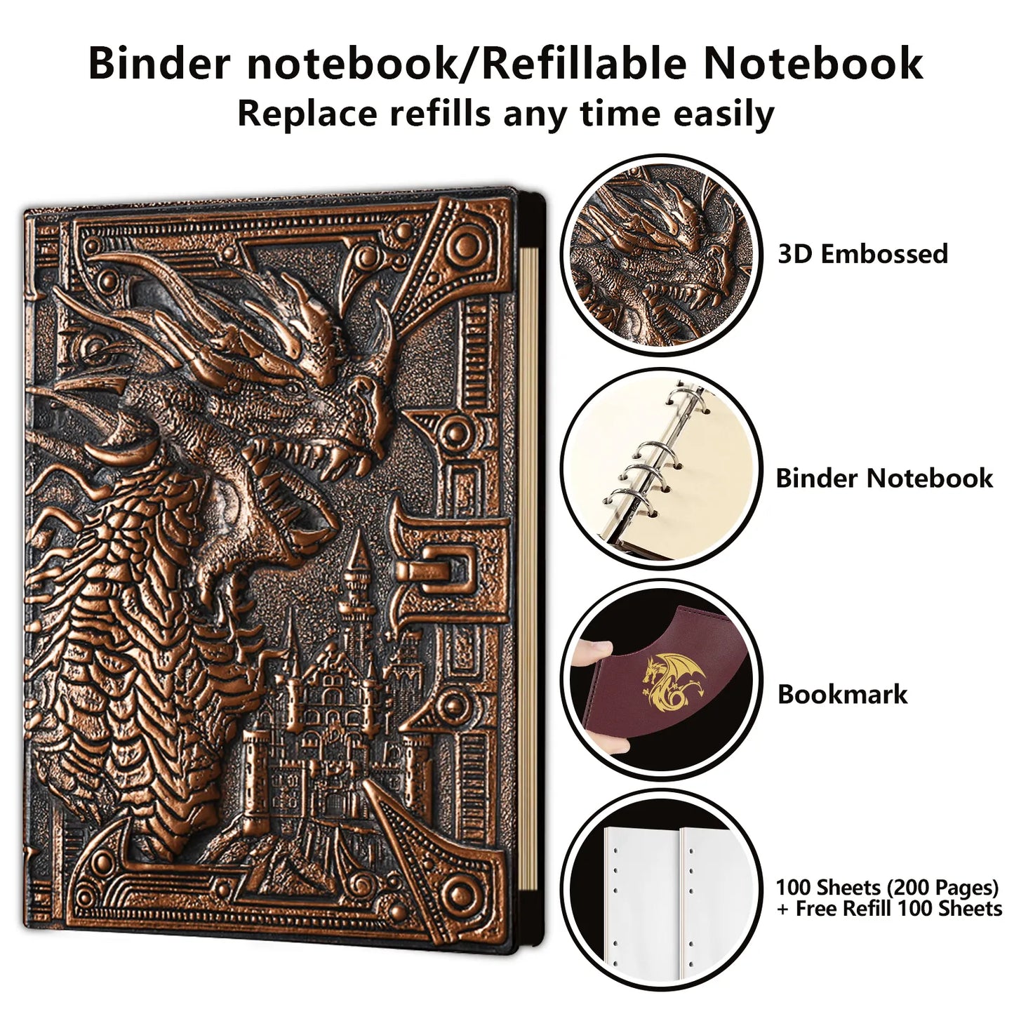 DND Campaign Journal with 3D Dragons Leather Cover - Dungeons and Dragons D&D accessories D and D RPG Notebook GM & Player