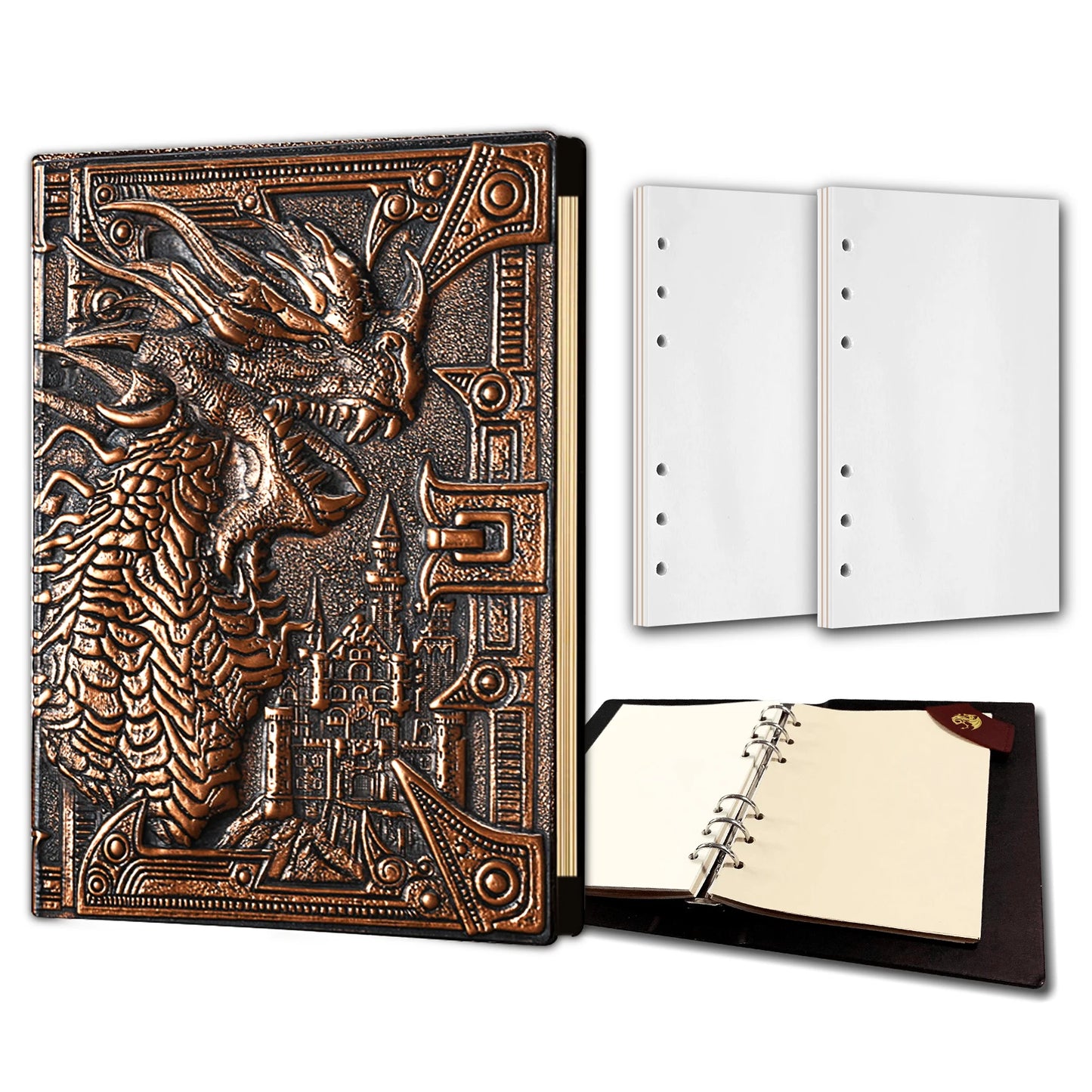DND Campaign Journal with 3D Dragons Leather Cover - Dungeons and Dragons D&D accessories D and D RPG Notebook GM & Player