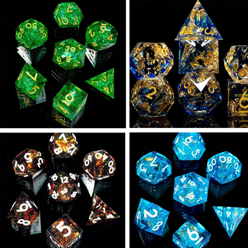 7Pcs/Set DND Dice Set Handmade Resin Polyhedral Dice Set Sharp Edge for RPG Role Playing Table Games