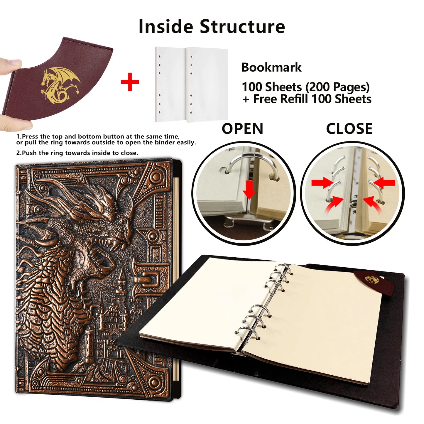 DND Campaign Journal with 3D Dragons Leather Cover - Dungeons and Dragons D&D accessories D and D RPG Notebook GM & Player