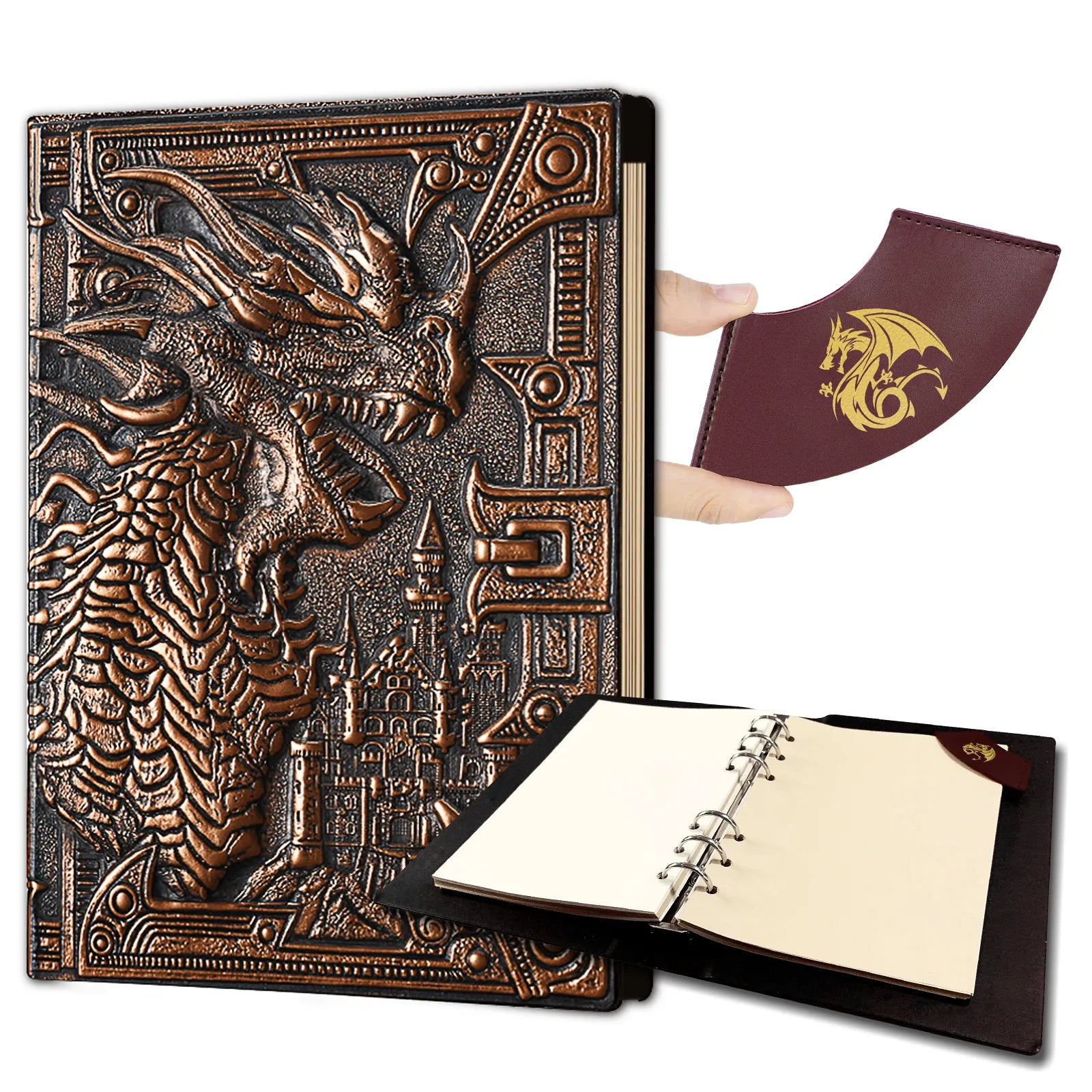 Mazeran DnD Campaign Journal - Leather Binder With Golden Foil, B6 6-Ring Refillable For D&D 5e Character Sheets