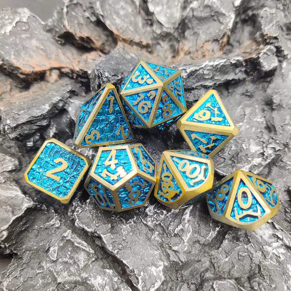 New Style 7 Pcs Galaxy Metal D&D Dice, Metal DND Dice, Polyhedral Metal Dice Set, for Role Playing Game Pathfinder