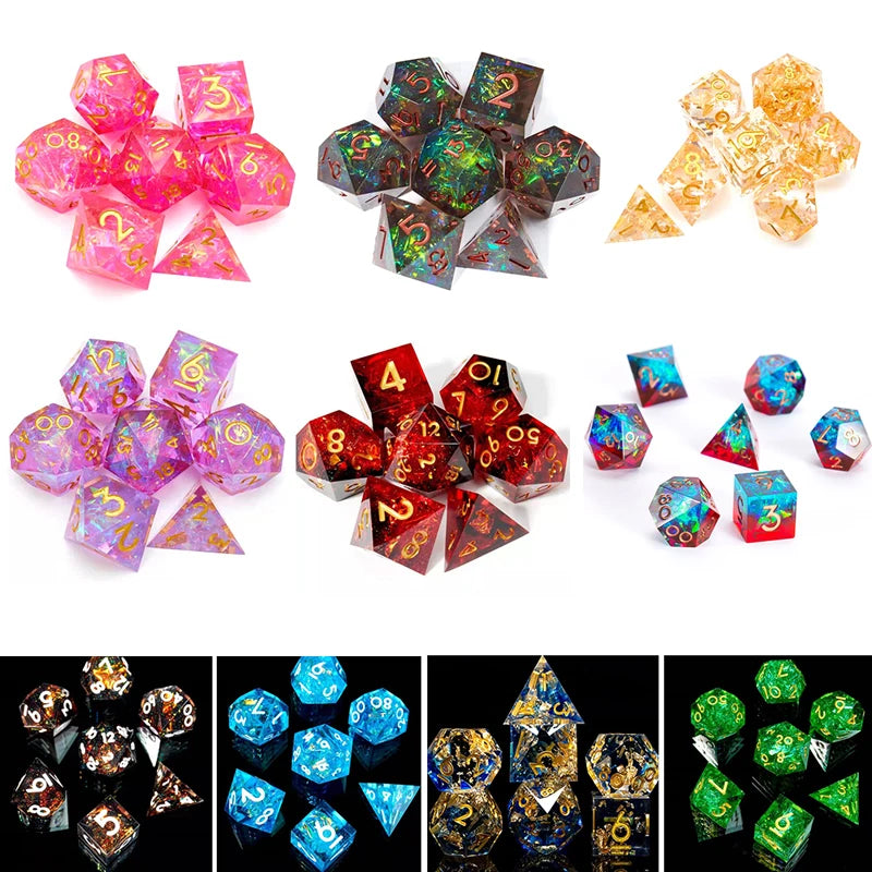 7Pcs/Set DND Dice Set Handmade Resin Polyhedral Dice Set Sharp Edge for RPG Role Playing Table Games