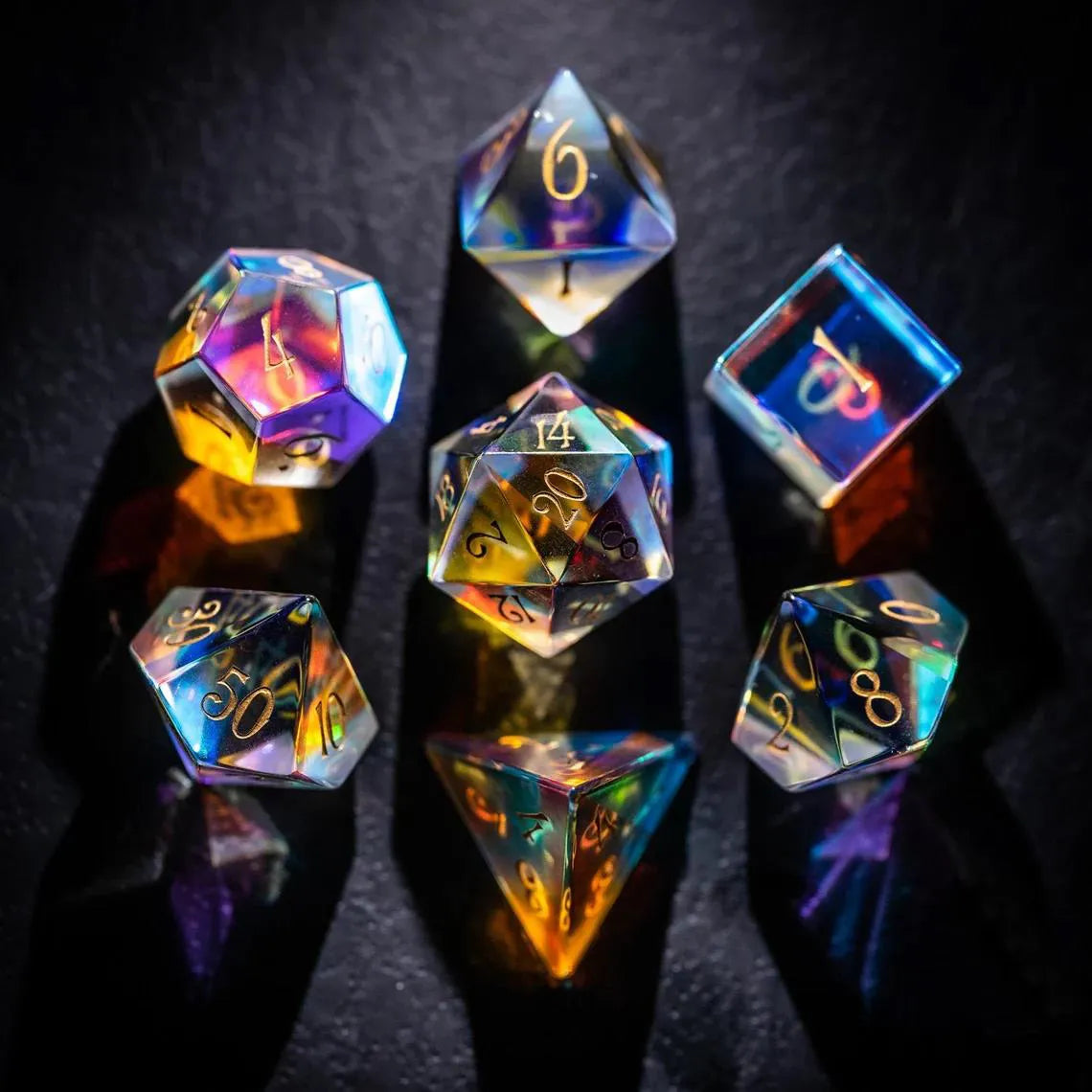 Dichroic Glass Polyhedral Dice Set Gemstone DnD Dice Set for Board Games Dungeons and Dragons, RPG Game DND Magic Game