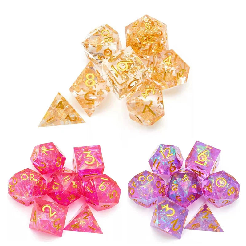 7Pcs/Set DND Dice Set Handmade Resin Polyhedral Dice Set Sharp Edge for RPG Role Playing Table Games