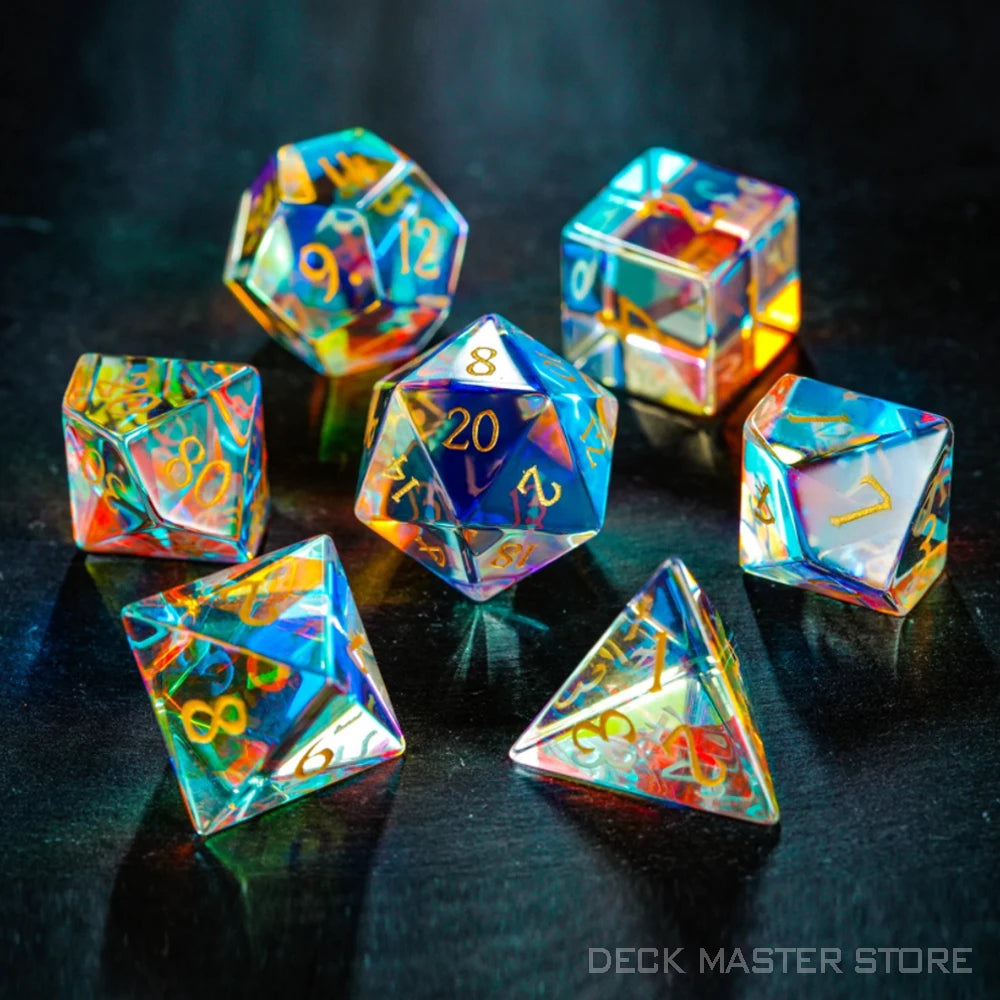 Dichroic Glass Polyhedral Dice Set Gemstone DnD Dice Set for Board Games Dungeons and Dragons, RPG Game DND Magic Game