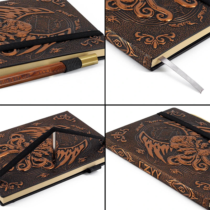 DND Campaign Journal with 3D Cthulhu Embossed Leather Cover - 200 Blank Pages A5 Notebook Great RPG Notepad for GM & Player