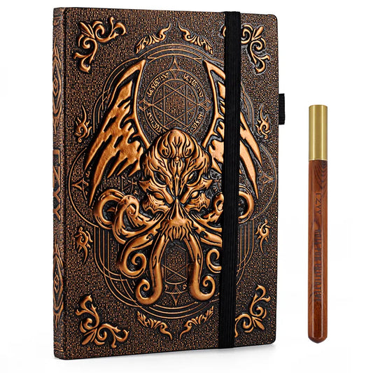 DND Campaign Journal with 3D Cthulhu Embossed Leather Cover - 200 Blank Pages A5 Notebook Great RPG Notepad for GM & Player