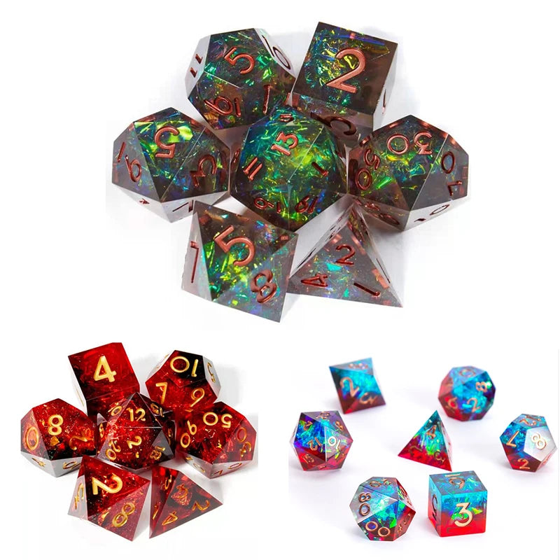 7Pcs/Set DND Dice Set Handmade Resin Polyhedral Dice Set Sharp Edge for RPG Role Playing Table Games